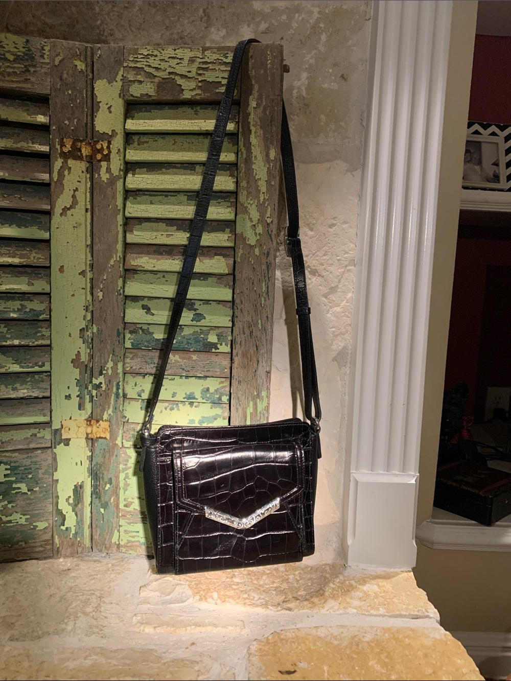 Brighton Black Croc-Embossed Leather Crossbody Bag Never Used